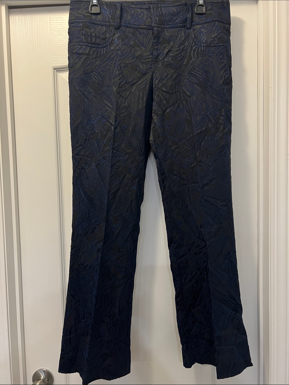 Cache Navy Textured Boot-Cut Pants